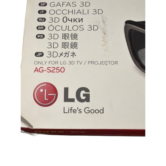 LG AG-S250 Active 3D Glasses LG 3D TV/Projector Black Accessories New Open Box - Picture 2 of 5